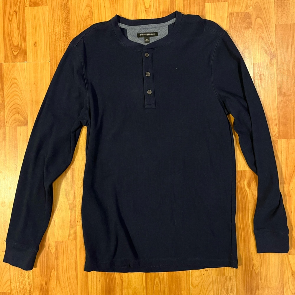 🔥Banana Republic Men’s Long Sleeve Blue Waffle Knit Henley Shirt, Sz M,EUC